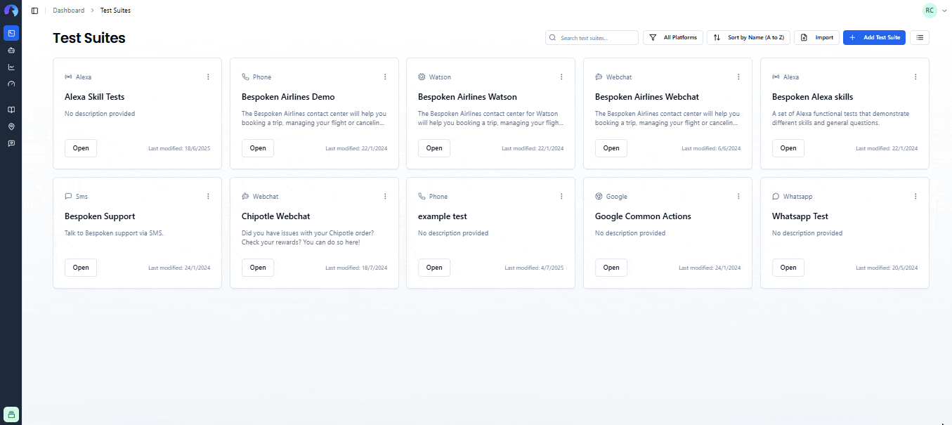 Importing test suites