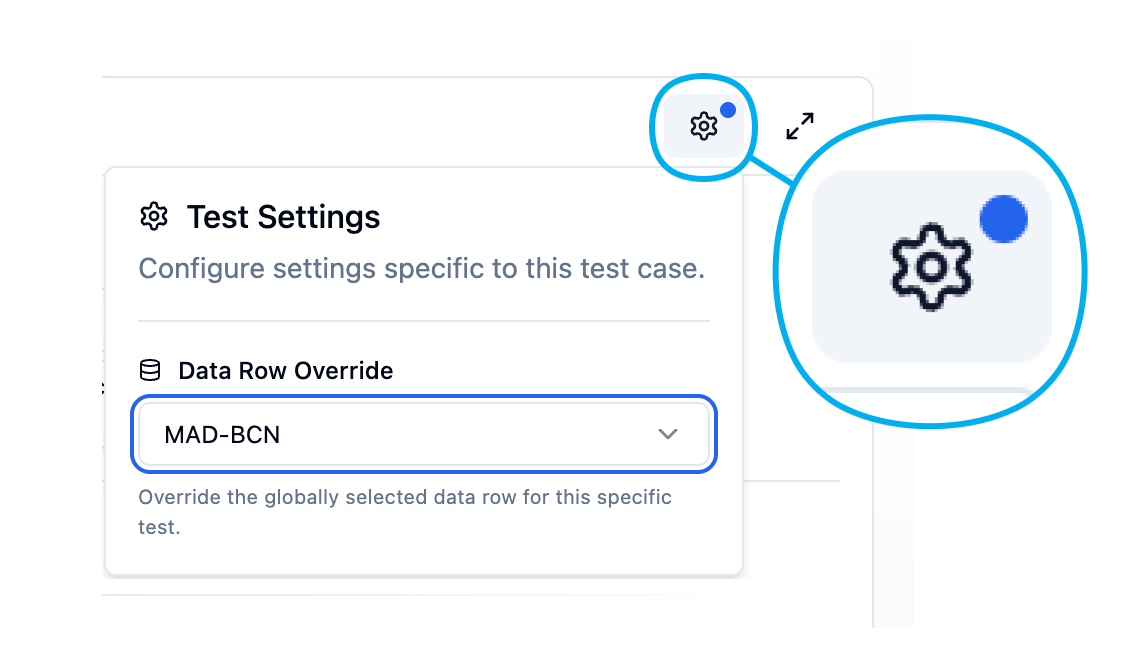 Per-test data row override