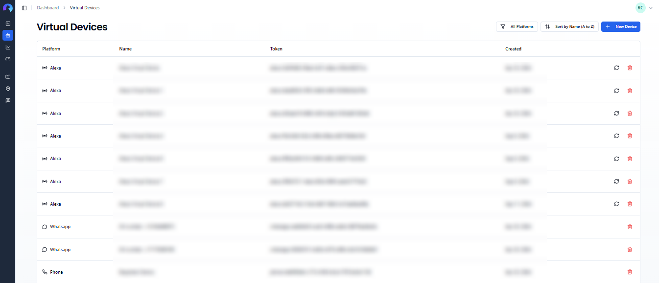 The virtual device manager page