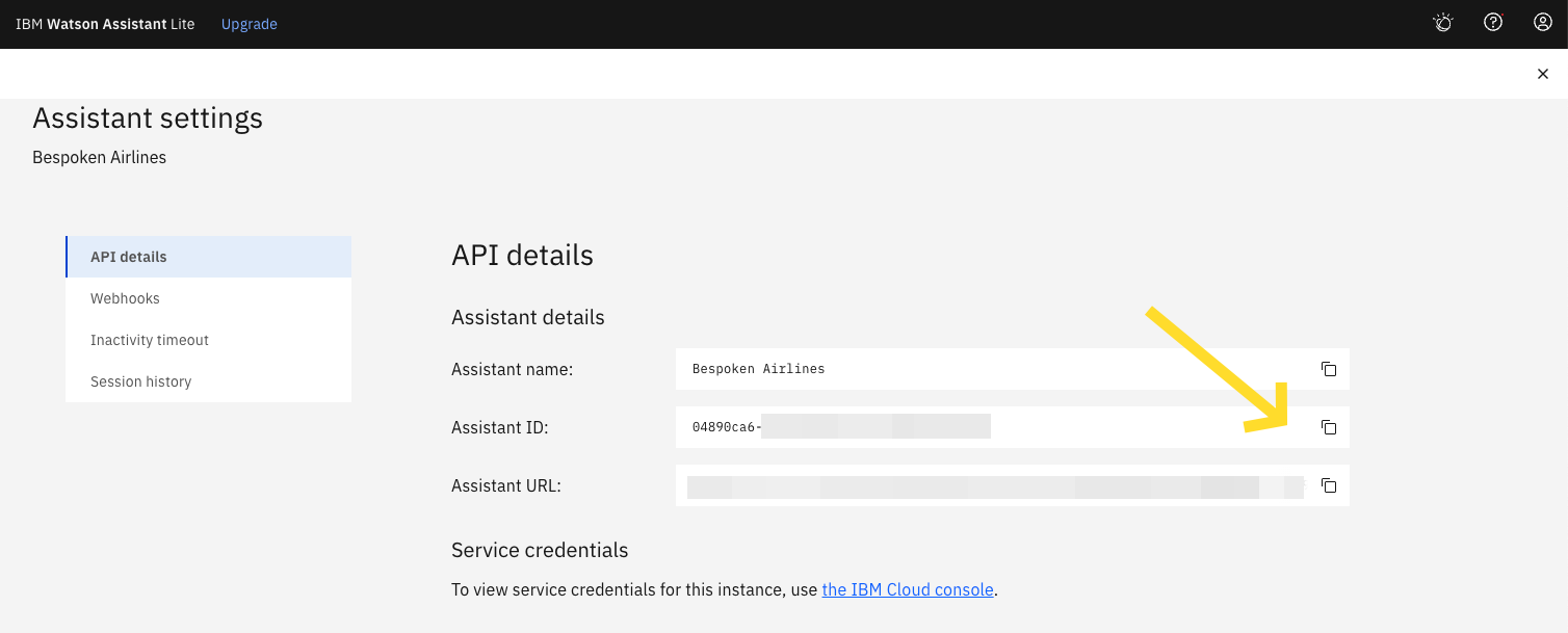 Watson Assistant Assistant ID