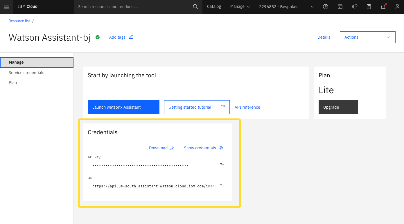Watson Assistant Service URL